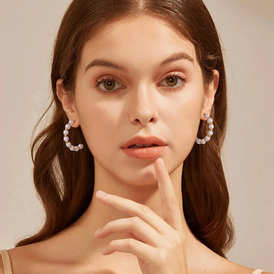 Shevalu New Women Elegant Pearl Hoop Earrings Lady Classic Design Multi-Size Earrings Luxury Hoops With 925 Sterling Silver Post