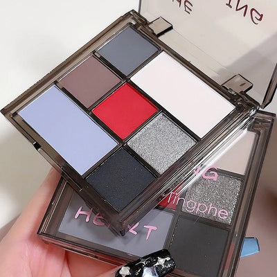Girl 7 Color Eyeshadow Palette Grey Red Black Smoky Eye Highlighter Korean Shiny Glitter Eye Shadow Gothic Eyes Makeup Cosmetics