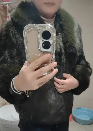 Real Rabbit Fur Coat Women Autumn Winter Short Jacket Thick Warm New Fashion Fox Fur Collar Elegant Female Warm Outerwear