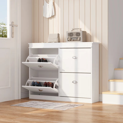 【Breeins】Flip Down Shoe Bench Cabinet, Shoes Rack Storage Organizer Shelf Home Decoration For Entryway