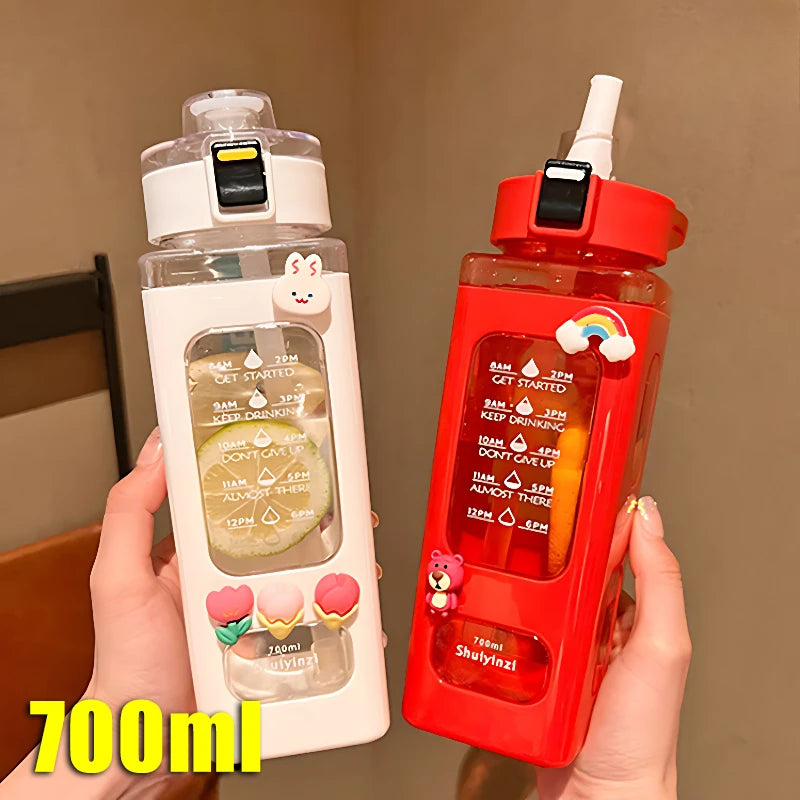 700ml Sports Water Bottle Portable Sippy Cup Suitable for Outdoor Sports Cycling Straw Water Cup Plastic Travel Tea Juice Cup
