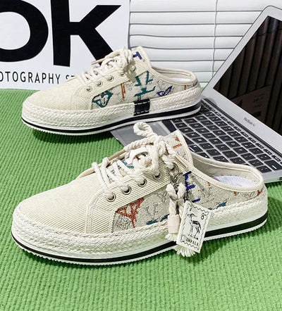 Shoes Summer Mules Half Sandals Man Canvas Slippers for Men Original Designer Luxury High Quality Fashion Rubber Casual Adult