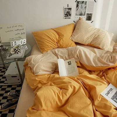 High Quality  Solid Color Double Washed Cotton Bedding 4 Pieces Set Student Dormitory Bed Linen Duvet Set Bed Suit