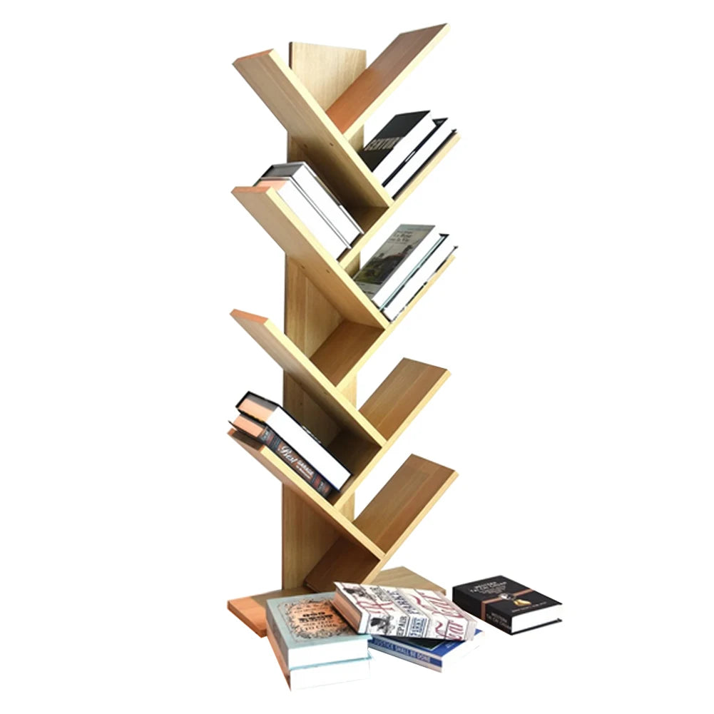 Rustic Standing Tree Bookshelf Wood Display Rack For Home Office Decoration Storage Organizer Shelf Bookcase
