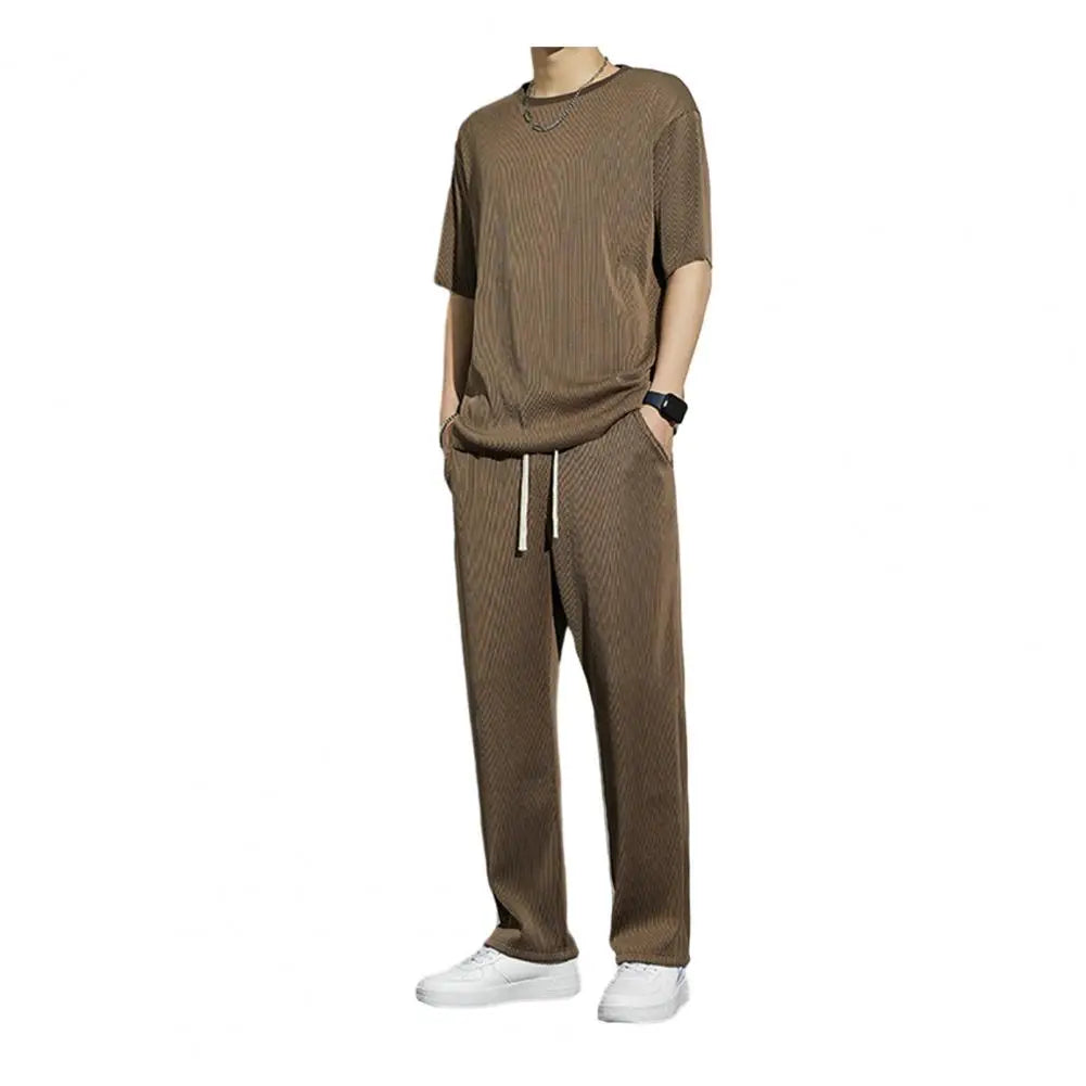 1 Set New Men Summer T-shirt Pants Sports Set men's fitness pants shirt running yoga Fashionable Casual Sports Trousers
