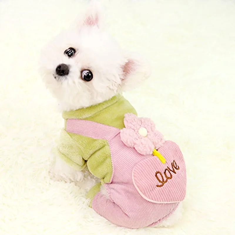 Soft Warm Dog Jumpsuits Pet Dog Coat for Small Dog Flower Pattern Puppy Pajamas Luxury Cat Jumpsuits Pet Jacket Coat Dog Clothes