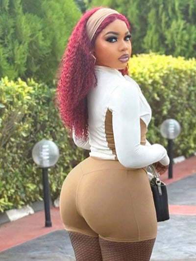 Weird Puss Casual 2piece Set Women Tracksuit Zip Contrast Patchwork Full Sleeve Jacket+Shorts Daily Simple Sporty Street Outfits
