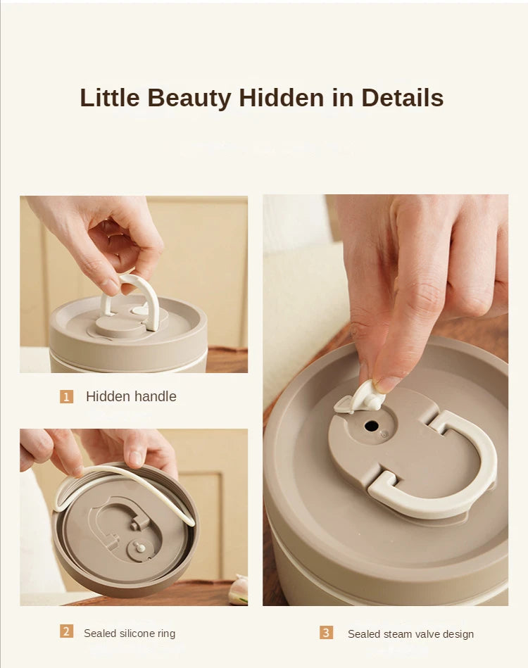 Portable Thermos 304 stainless steel insulated lunch box leakproof sealed bucket student lunch box multi-layer Round bento box