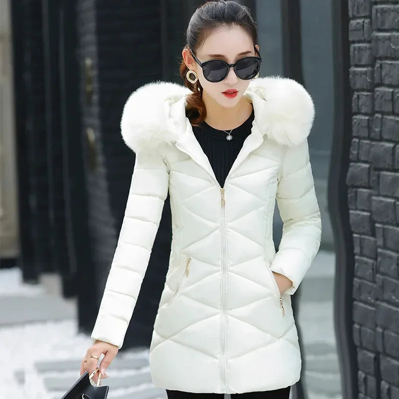 2024 New Women Parkas Big Fur Winter Parkas Hooded Long Down Cotton Jacket Female Coat Thick Warm Winter