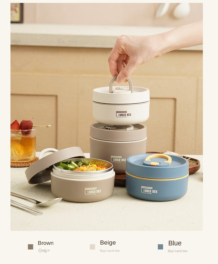 Portable Thermos 304 stainless steel insulated lunch box leakproof sealed bucket student lunch box multi-layer Round bento box