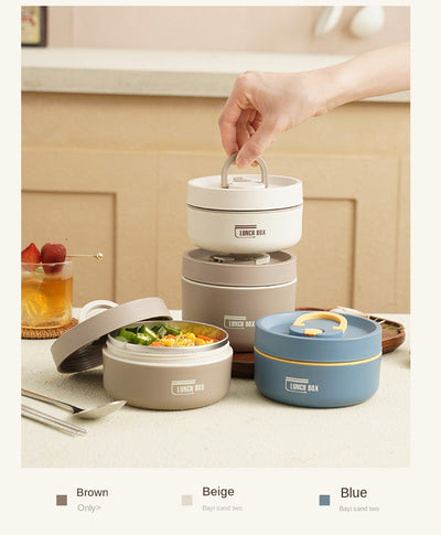 Portable Thermos 304 stainless steel insulated lunch box leakproof sealed bucket student lunch box multi-layer Round bento box