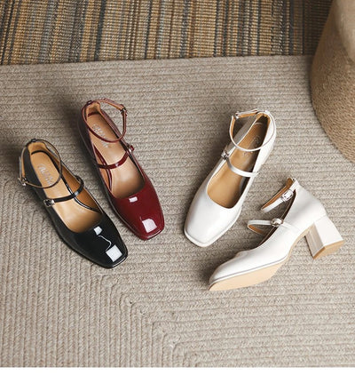 2025 New Women's Mary Janes Shoes High Quality Leather Shoes for Women Square Toe Shallow Buckle Strap Women's Shoes sandalias