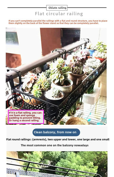 Elegant European-Style Flower Stand Expansive Iron Art Balcony Rail Organizer Decorative Hanging Pot Holder Urban Green Space
