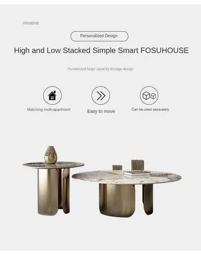 Light Luxury Italian Coffee Tables for Living Room Small Round Rock Slab Designer Table Minimalist Smooth Side Table for Office