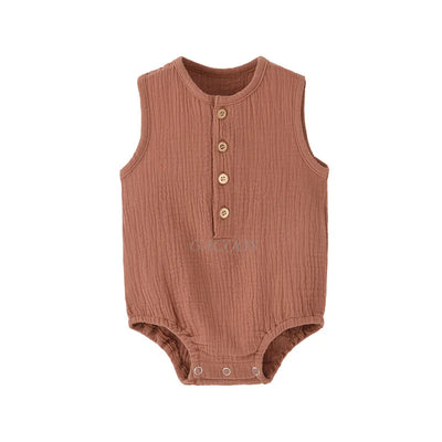 Summer Baby Boy Girl Rompers Muslin Cotton Sleeveless Infant Romper Toddler Jumpsuit Solid Color Newborn Baby Clothing Pajamas