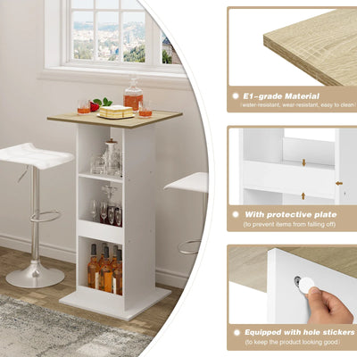 WOLTU 1PC Bar Table Bistro Square Counter Table with 3 Shelves Side Cabinet Drink Stand for Pub Kitchen Dining Room Living Room