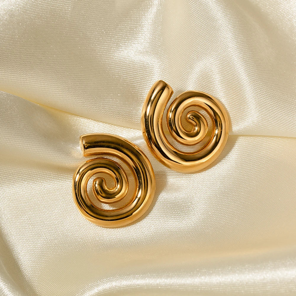 Youthway Stainless Steel Glossy Spiral Hollow Hoop Earrings 18K Gold Plated Exquisite Women's Accessories Jewelry Gift