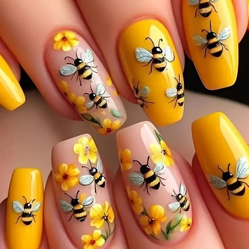 24pcs Square Stick-on Nails Set Goldfish Nail Tips Cheap Nail Seal Summer Beautiful false Nails Wholesale Holiday Press on Nails
