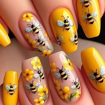 24pcs Square Stick-on Nails Set Goldfish Nail Tips Cheap Nail Seal Summer Beautiful false Nails Wholesale Holiday Press on Nails