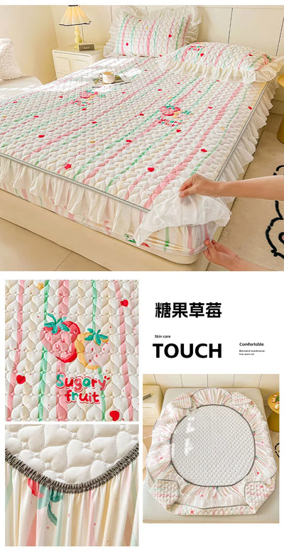 2025 New Single Bed Hat Korean Lace Bed Sheet Cover Chiffon Princess Wind Ins Cotton Four Seasons Bedspread Protective Cover