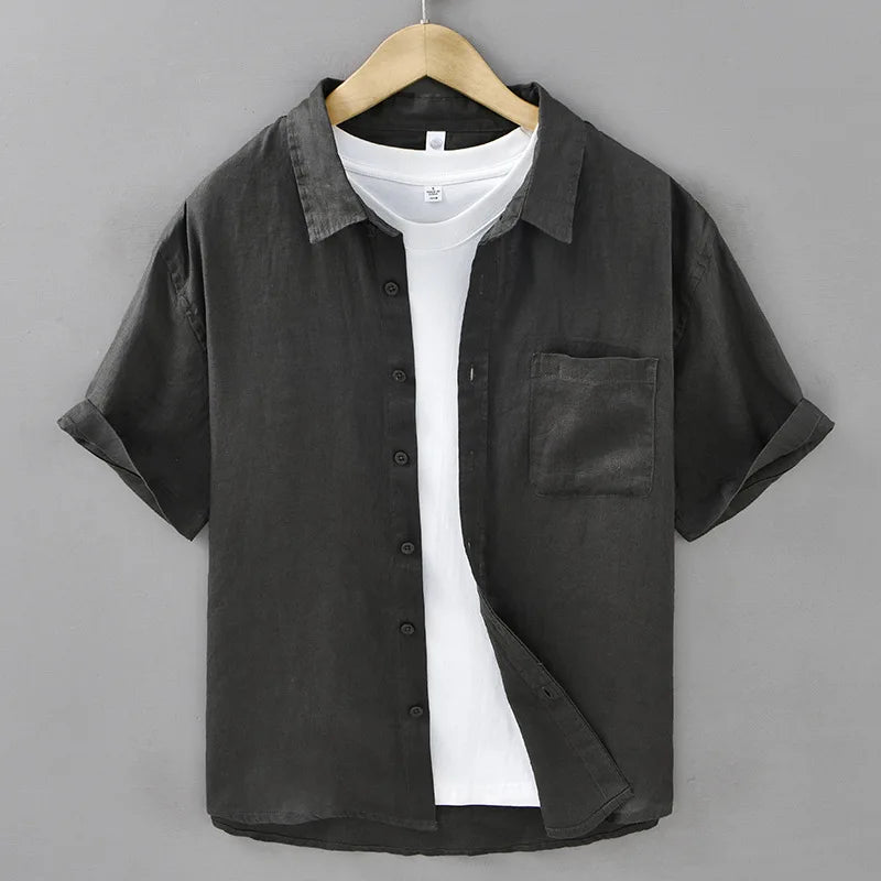 2025 Summer New Breathable Thin 100% Linen Short Sleeve Shirt for Men Casual Turn-down Collar Classic Shirt DC927