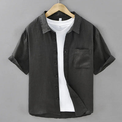 2025 Summer New Breathable Thin 100% Linen Short Sleeve Shirt for Men Casual Turn-down Collar Classic Shirt DC927
