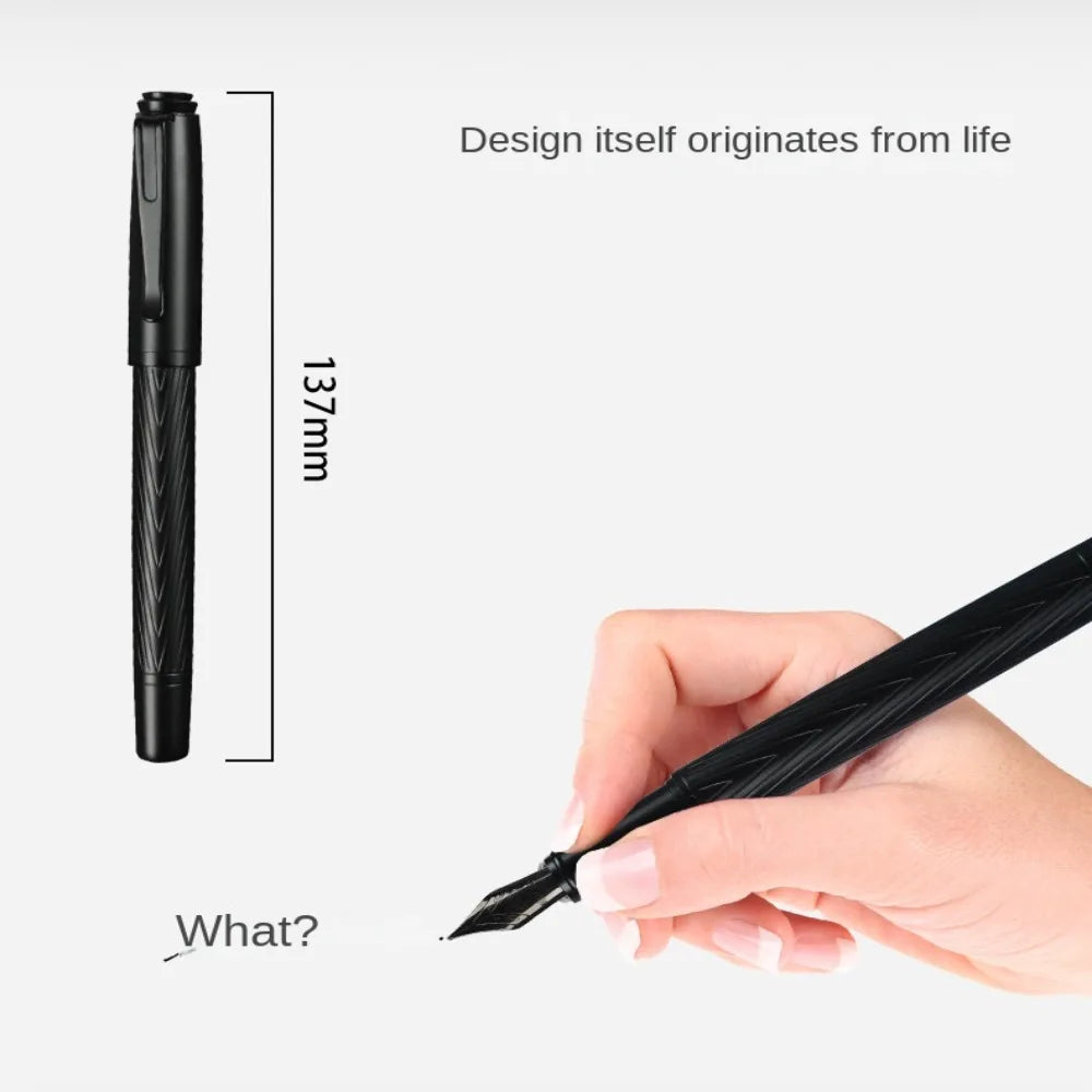 Titanium Nib Black Samurai Fountain Pen 0.5mm Nib Tree Texture Metal Fountain Pen Refillable Smooth Ink Pens Writing Supplies