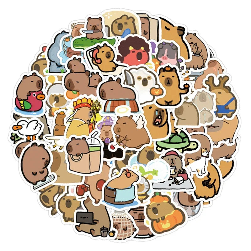 10/30/50pcs Cute Cartoon Animal Capybara Stickers Decals for Laptop Fridge Notebook Diary Funny Decoration Sticker Kids Toys