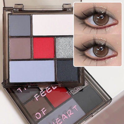 Girl 7 Color Eyeshadow Palette Grey Red Black Smoky Eye Highlighter Korean Shiny Glitter Eye Shadow Gothic Eyes Makeup Cosmetics