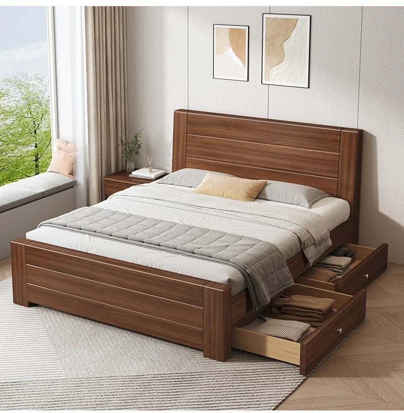 Wooden Cheap Storage Bed Bedroom Elegant Pretty Luxury Full Size Frame Bed Bases Queen Home Cama Box Casal House Accessories