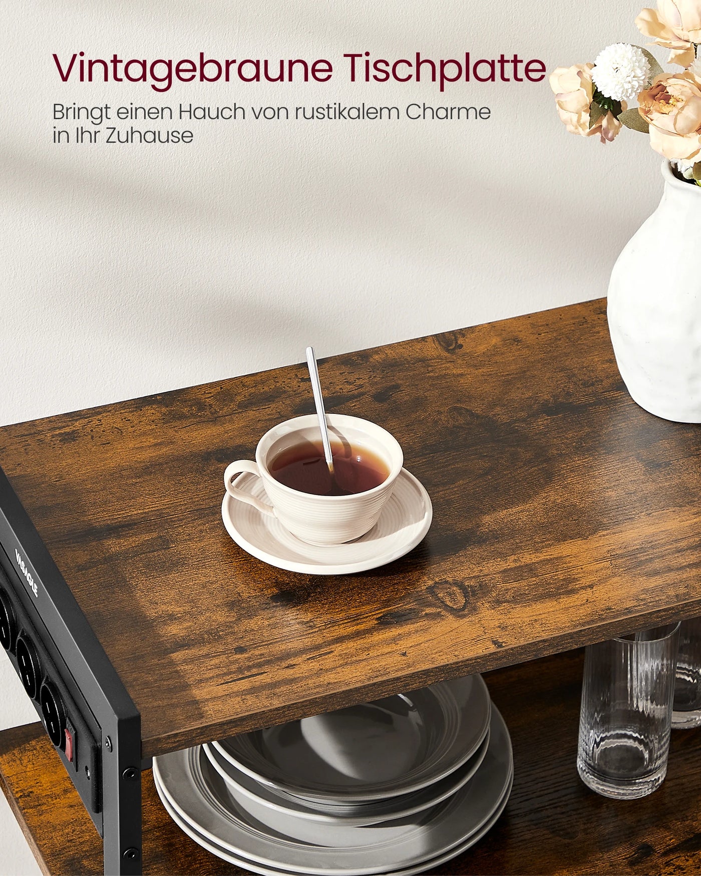 Kitchen Rack with sockets, 2 Metal Baskets, Microwave Shelf, 35x80x93.5 cm Industrial Design