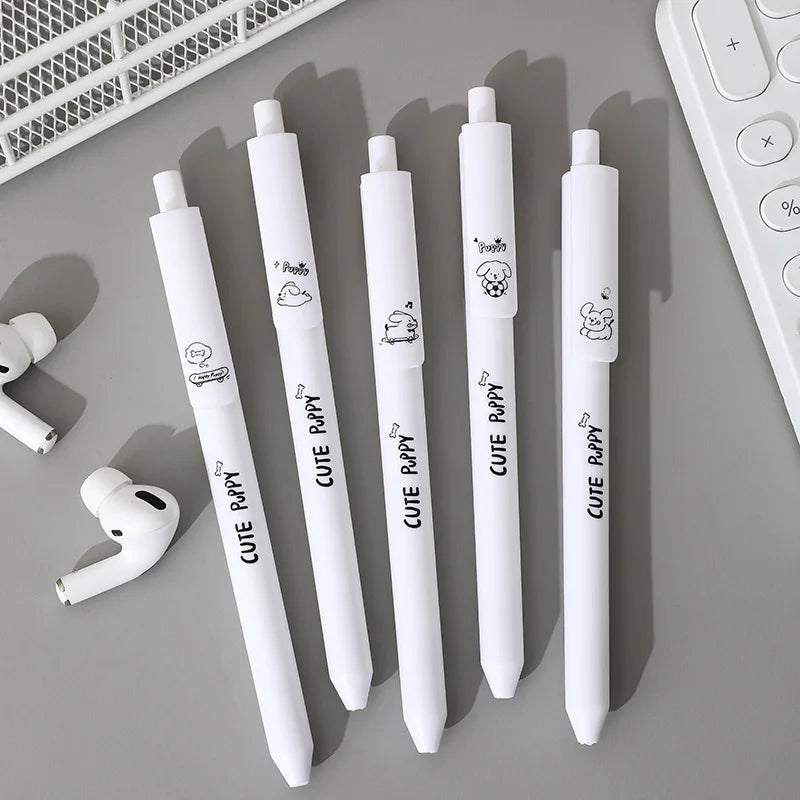 5 Pcs/set Lovely Puppy Cute Stationery Writing Pen Quick Drying Simple Model Press Gel Pen For Student Office School Supplies