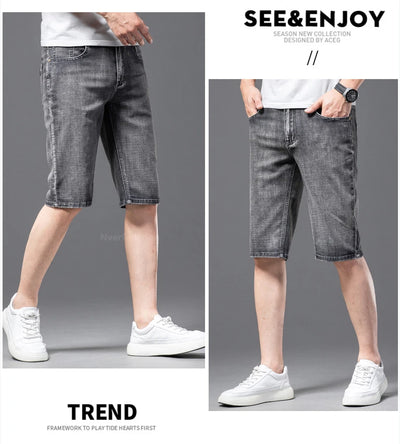 Fashion Men's Straight Denim Shorts Summer Thin Elastic Casual Bermuda Jeans Breathable Fabric Male Clothes Boardshorts