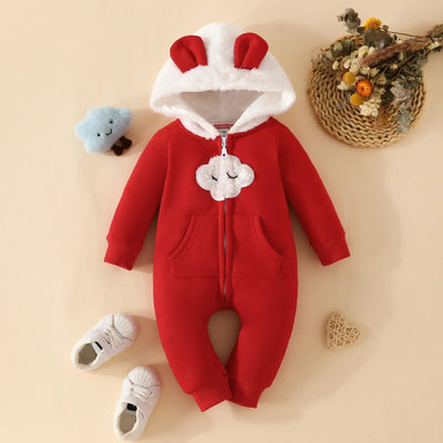Prowow Cartoon Fox Baby Winter Clothes Romper Jumpsuit For Newborns Zipper Cute Ears Hooded Thicken Infant Overalls For Children