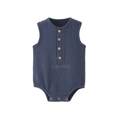 Summer Baby Boy Girl Rompers Muslin Cotton Sleeveless Infant Romper Toddler Jumpsuit Solid Color Newborn Baby Clothing Pajamas