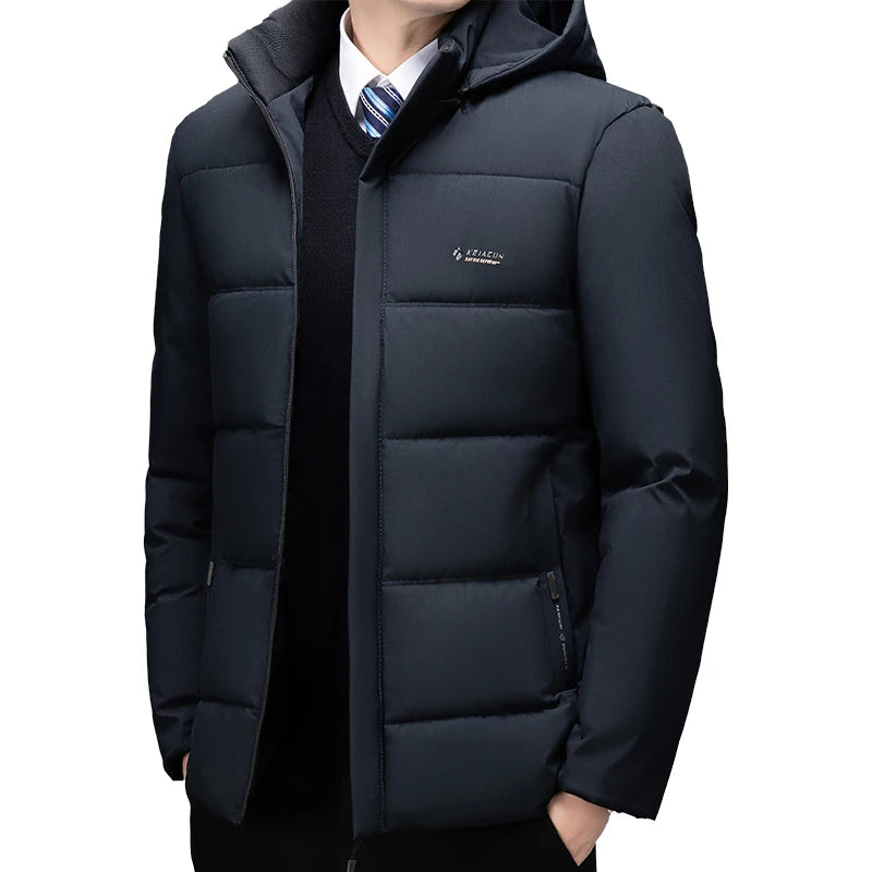 Men Business Hooded Parka Windbreaker Outwear Winter New Men's Jacket Parkas Windbreaker Solid Loose Thick Windproof Long Coat
