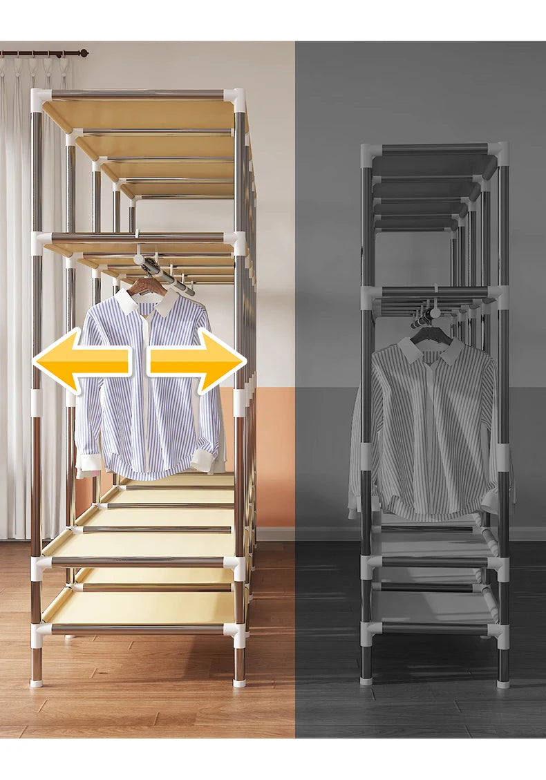 Large Fabric Wardrobe Portable Closet Organizer Multi-layer Dustproof Storage Cabinet for Rental Room or Bedroom