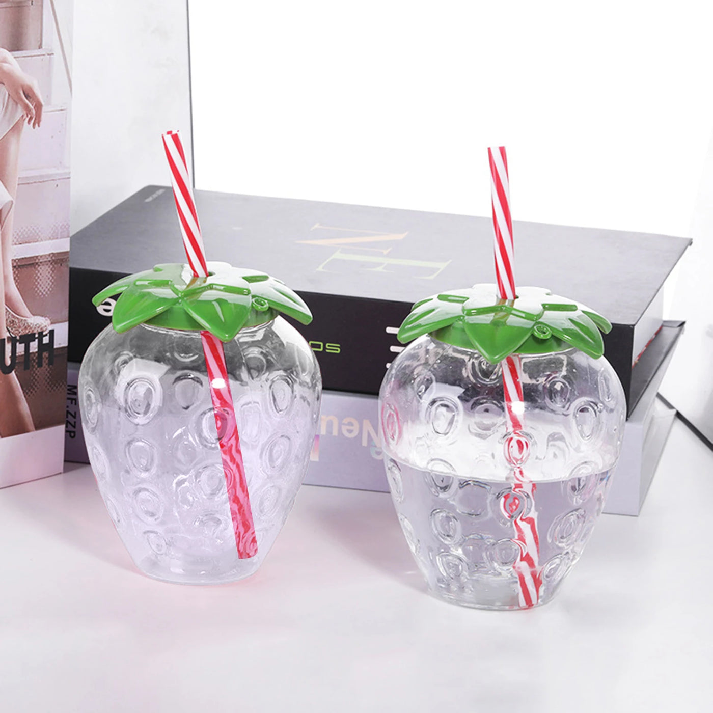 1Set Practical Juice Drinking Cup Lightweight Leak Proof Water Bottle 500ML Capacity PP Strawberry Straw Cup Kitchen Accessories