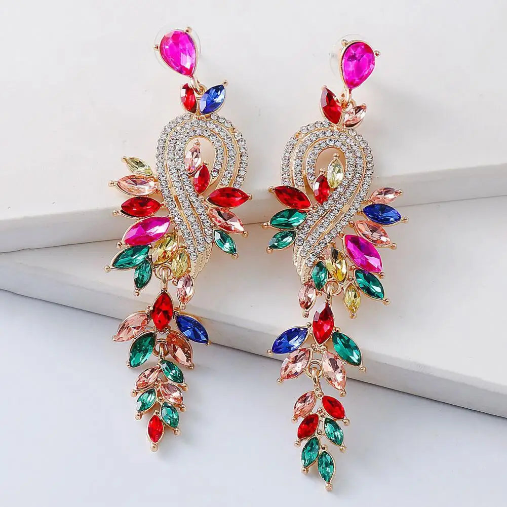 1 Pair Geometric Faux Crystal Dangle Earrings - Elegant Long Drop Earrings for Weddings