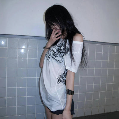Karrram Japanese Y2k Letter Print T-shirt Trashy 2000s Style Tattoo T Shirt Vintage Harajuku Short Sleeve Sheer Tops Grunge Goth