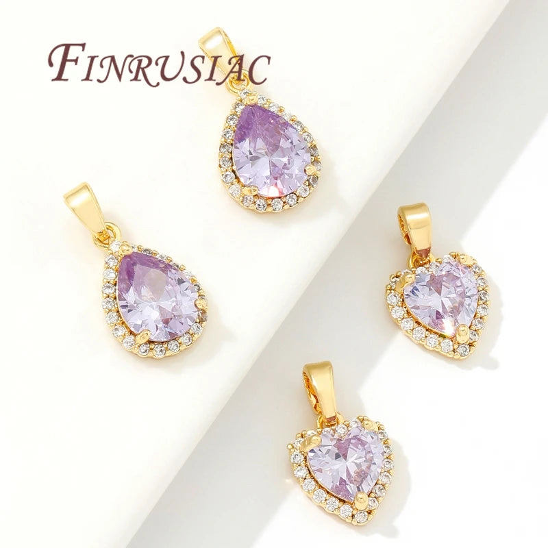 18K Real Gold Plated Purple Zircon Crystal Pendants For Necklace,Fancy Charms For Jewelry Making Supplies DIY Accessories