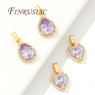 18K Real Gold Plated Purple Zircon Crystal Pendants For Necklace,Fancy Charms For Jewelry Making Supplies DIY Accessories