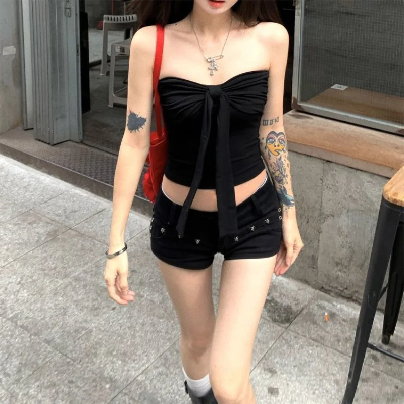 Sleeveless Tank Top for Women Summer Slim Bow Crop Top Sexy Skinny Tube Tops Fashion Clothing Streetwear Girl
