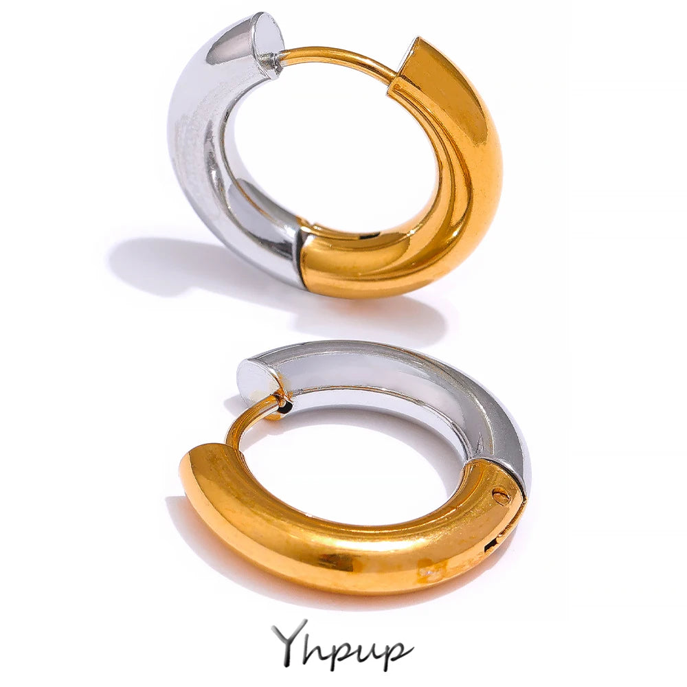 Yhpup  Chic Stainless Steel Geometric Round Hoop Earrings Women Gold Silver Color Charm Trendy Fashion Temperament Jewelry