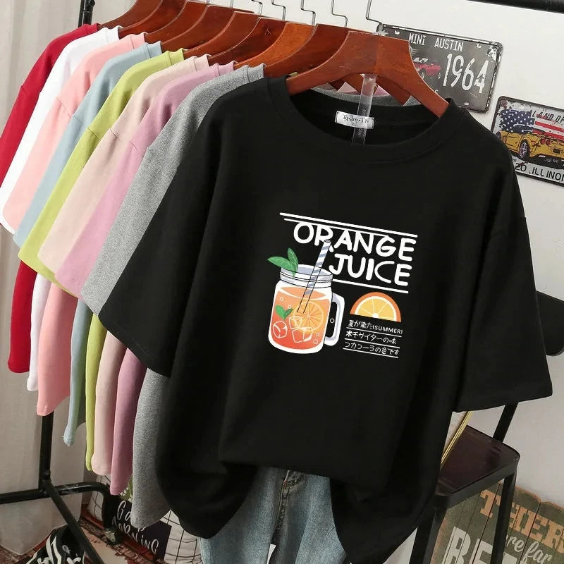 Plus Size 6XL 150KG Summer Cartoon Women's Cotton T-shirt Short Sleeve O Neck Lady Tops Big Large Size Tees Female Clothing