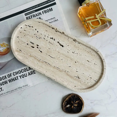 Luxury Green Marble Oval Tray: Bathroom Organizer & Fruit Serving Platter, Waterproof Stone Decor for Hotel Spa Home Kitchen