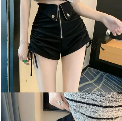 Women's High Waist White Shorts  Summer Spice Girls Drawstring A-line Short Hot Pants  Trendy Lace Up Zip Up Button Down Shorts