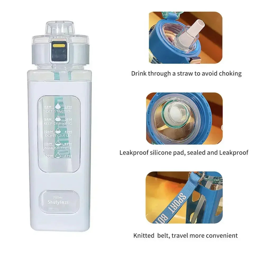 700ml Sports Water Bottle Portable Sippy Cup Suitable for Outdoor Sports Cycling Straw Water Cup Plastic Travel Tea Juice Cup