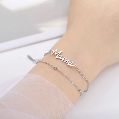 ZAKOL Fashion Stainless Steel Double Chain Bracelet for Women Mama Letter Mother's Day Jewelry Gift Wholesale