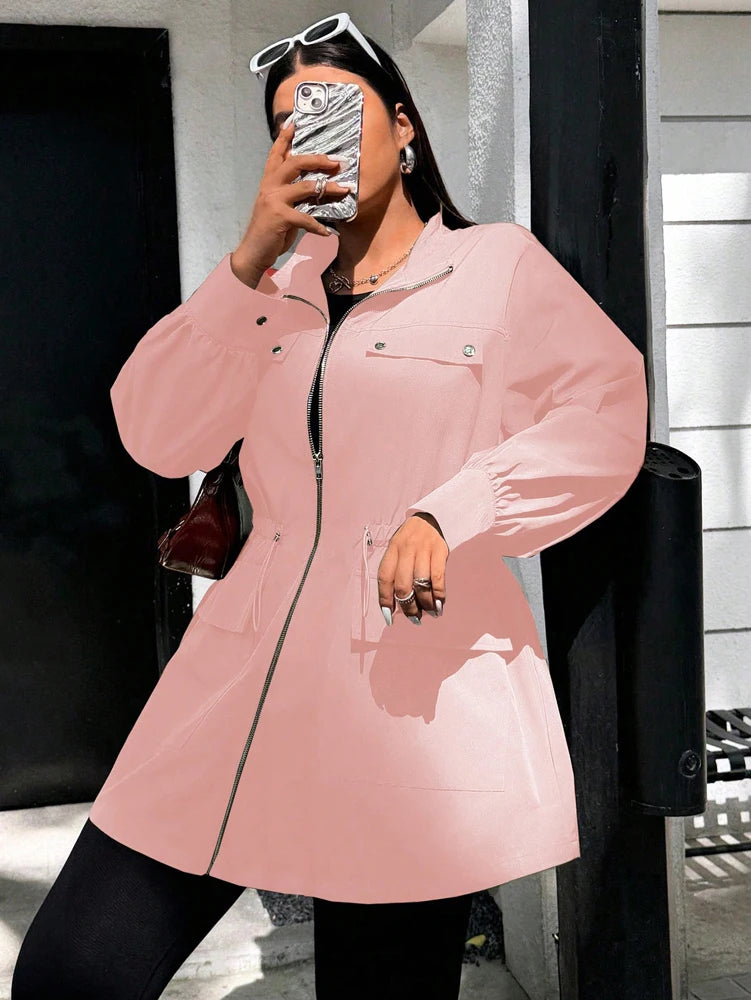 Plus Size Solid Colour Ladies Jacket Casual Fashion Windproof Zip Design Suitable for Autumn and Winter Coat